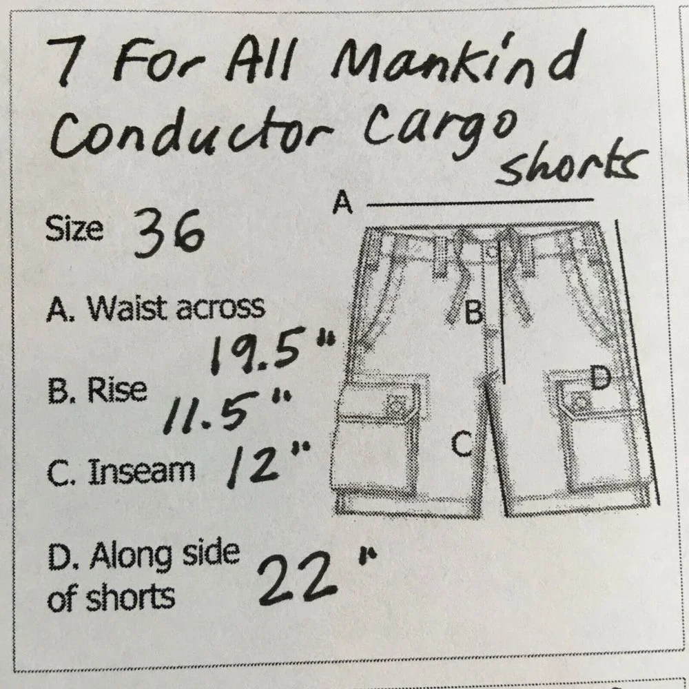 7 For All Mankind Mens 36 Cargo Shorts Conductor Stripe White Blue Seven